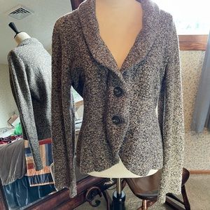 CAbi Sweater Shawl Collar Tweed Gray / Taupe #340 Cardigan Sz L
